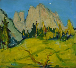 Werkverzeichnis Nr. 6, um 1945, Berg, Öl auf Karton, 33,3 x 37,8 cm