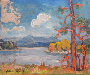 Werkverzeichnis Nr. 9, 1946, Großer Ostersee,   
						Öl auf Holz, 50,0 x 59,7 cm <br> bez. u.l.: K. Sommer 46 