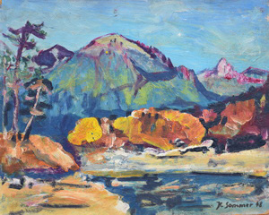 Werkverzeichnis Nr 21, 1948 und später, Blick vom Riederecksee auf Risserkogel und Plankenstein, Öl auf Hartfaser, 45,5 x 54,5 cm
						<br>bez. u.r.: K. Sommer 48cm