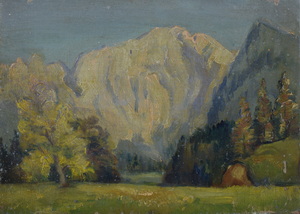 Werkverzeichnis Nr. 38  <br> 1949, Göll, Westwand,  Öl auf Karton, 12,9 x 18,0 cm