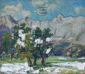 Werkverzeichnis Nr. 59, um 1950, Kleiner Ahornbolden, Öl auf Karton, 32,7 x 37,5 cm