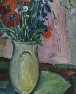Werkverzeichnis Nr. 49, um 1950, Stillleben, Öl auf Karton, 29,7 x 36,4 cm,
						Rückseite bemalt, Werkverzeichnis Nr. 48<br> 