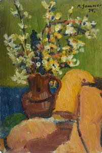 Werkverzeichnis Nr. 67, 1951, Stillleben mit blühenden Zweigen, Öl auf Karton, 29,8 x 20,0 cm