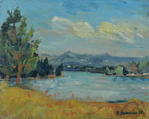 Werkverzeichnis Nr. 78, um 1953, Grosser Ostersee, Öl auf Karton, 33,6 x 41,7 cm