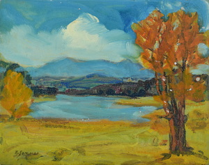 Werkverzeichnis Nr. 79, um 1953, Grosser Ostersee, Öl auf Karton, 23,4 x 29,9 cm