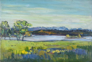 Werkverzeichnis Nr. 85, um 1953, Grosser Ostersee, Öl auf Karton, 40,5 x 58,9 cm