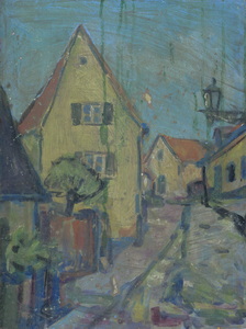 Werkverzeichnis Nr. 95, 1954, Elternhaus der Maria Sommer in Freising, Öl auf Karton, 49,2 x 37,4 cm