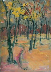 Werkverzeichnis Nr.135,  1955, Bäume, Öl auf Karton, 30,3 x 21,8 cm 
