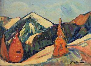 Werkverzeichnis Nr. 165, 1958, Ammergauer Alpen mit Notkarspitze, 36,8 x 49,5 cm, bez. u.r.: K. Sommer  