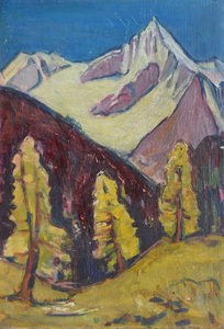 Werkverzeichnis Nr. 167,  um 1958, Weisshorn, Öl auf Karton, 58,2 x 39,7 cm