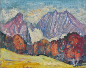 Werkverzeichnis Nr. 172, 1961, Watzmann, Öl auf Karton, 56,8 x 71,5 cm