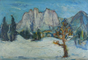 Werkverzeichnis Nr. 176, um 1961, Hoher Göll, Öl auf Karton, 40,1 x 58,8 cm