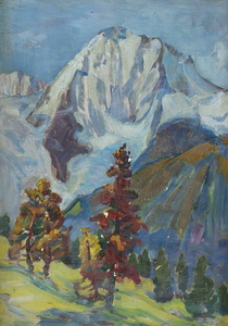 Werkverzeichnis Nr. 179, um 1961, Gebirgsstock, Öl auf Karton, 43,2 x 36,8 cm