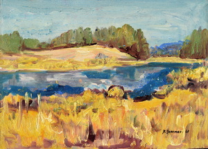 Werkverzeichnis Nr. 184, 1962, See in den Bayerischen Voralpen,   Öl auf Karton, 57,0 x 80,0 cm <br> 
						bez. u.r.: K. Sommer 62, Sammlung Karl-Hans Schumacher