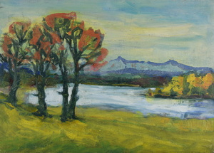 Werkverzeichnis Nr. 190, um 1962, Großer Ostersee, Öl auf Karton, 40,2 x 56,8 cm