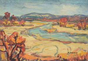 Werkverzeichnis Nr. 186, um 1962, Isar, Öl auf Karton, 40,5 x 57,2 cm