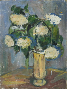 Werkverzeichnis Nr. 222, um 1964, Weiße Rosen, Öl auf Karton, 30,2 x 23,1 cm