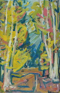 Werkverzeichnis Nr. 216, um 1964, Waldweg, Öl auf Karton, 59,8 x 39,7 cm