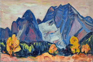 Werkverzeichnis Nr. 231, um 1965, Watzmann in Blau, Öl auf Karton, 40,5 x 61,1 cm