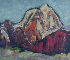 Werkverzeichnis Nr. 242<br>um 1965, Bergmassiv, Öl auf Karton, 50,0 x 56,7 cm