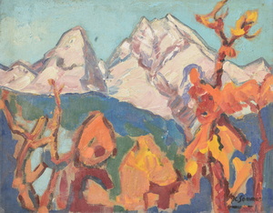 Werkverzeichnis Nr. 256, um 1965, Watzmann, Öl auf Hartfaser, 57,5 x 71,0 cm