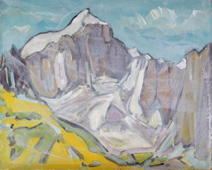 Werkverzeichnis Nr. 269, um 1966, Gebirgsmassiv, Öl auf Hartfaser 56,6 x 71,2 cm
