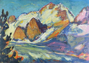 Werkverzeichnis Nr. 276, um 1966, Hochkalter, Öl auf Karton, 55,6 x 77,6 cm