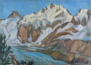 Werkverzeichnis Nr. 277, um 1966, Hochkalter, Öl auf Karton, 55,6 x 77,6 cm,
						Rückseite von Werkverzeichnis Nr.225, Hochkalter, um 1966