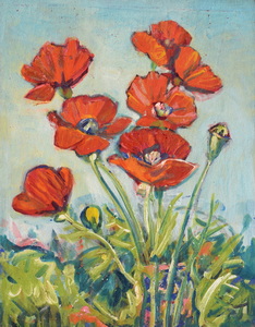 Werkverzeichnis Nr. 292, um 1966, Mohnblumen, Öl auf Hartfaser, 67,3 x 52,0 cm