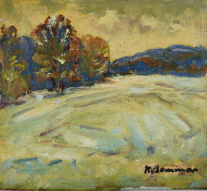 Werkverzeichnis Nr. 280, um 1966, Feld im Winter, Öl auf Karton, 27,2 x 30,1 cm