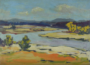 Werkverzeichnis Nr.284, 1966, Isar und Loisach bei Wolfratshausen, Öl auf Karton, 38,6 x 53,2 cm