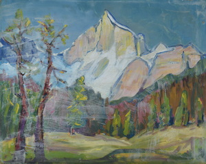 Werkverzeichnis Nr. 288, um 1966, Weisshorn, Öl auf Karton, 56,8 x 71,2 cm