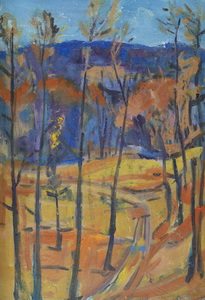 Werkverzeichnis Nr. 289, um 1966, Bäume, Öl auf Karton, 60,0 x 40,7 cm