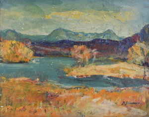 Werkverzeichnis Nr. 322, um 1967, An einem der Osterseen, Öl auf Karton, 56,7 x 71,0 cm 