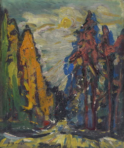 Werkverzeichnis Nr. 349, um 1967, Weg im Wald, Öl auf Karton, 46,7 x 37,5 cm, bez. u.l.: K. Sommer