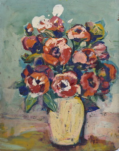 Werkverzeichnis Nr. 362, um 1967, Mohnblumenstrauß, Öl auf Hartfaser, 70,5 x 56,0 cm
