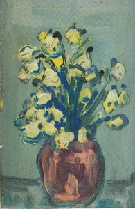 Werkverzeichnis Nr. 358, um 1967, Blumenstillleben, Öl auf Hartfaser, 26,1 x 16,8 cm