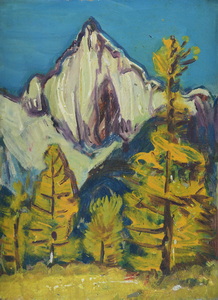 Werkverzeichnis Nr. 343, um 1967, Berg, Öl auf Karton, 38,0 x 27,6 cm 