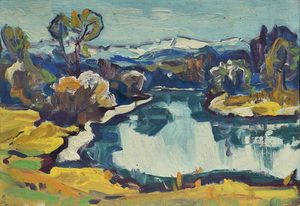 Werkverzeichnis Nr. 306, um 1967, Isar, Öl auf Karton, 40,0 x 57,0 cm, Privatsammlung Berlin