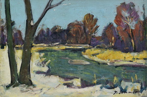 Werkverzeichnis Nr. 309, um 1967, An der Amper, Öl auf Karton, 40,5 x 59,2 cm, 
						Sammlung Miacael Gorkow, Berlin	