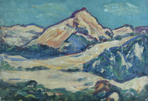 Werkverzeichnis Nr. 328, um 1967, Gebirgslandschaft, Öl auf Karton, 44,6 x 65,5 cm<br>
						Rückseite bemalt mit Werkverzeichnis Nr. , Stillleben mit Zitronen, und Weintrauben, um 