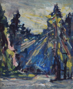 Werkverzeichnis Nr. 348, um 1967, Weg im Wald, Öl auf Karton, 46,7 x 37,5 cm, bez. u.l.: K. Sommer