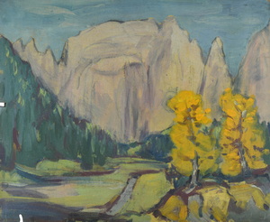 Werkverzeichnis Nr. 345, um 1967, Göll Westwand mit Pflughörnl, Öl auf Hartfaser, 47,8 x 59,6 cm	