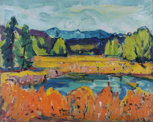 Werkverzeichnis Nr. 323, um 1967, Kleinerer Ostersee, Öl auf Hartfaser, 57,0 x 71,2 cm