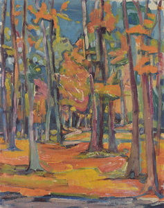 Werkverzeichnis Nr. 353, um 1967, Baumstämme im Wald, Öl auf Hartfaser, 71,0 x 56,5 cm