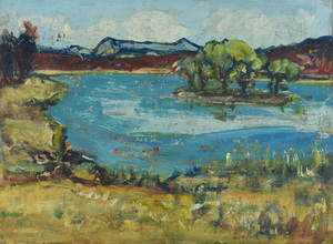 Werkverzeichnis Nr. 324, um 1967, Großer Ostersee, Öl auf Karton,  cm