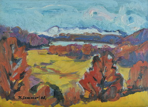 Werkverzeichnis Nr. 367 , 1968, Blick auf den Großen Ostersee,  Öl auf Karton, 38,3 x 53,1 cm,
						bez, u.l.: K. Sommer 68 