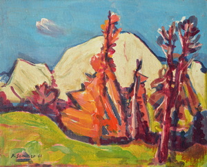 Werkverzeichnis Nr. 368, 1968, Mont Blanc, Öl auf Hartfaser 56,6 x 71,0 cm,
						Ausstellung: Deutsche Wohnen SE, Berin 2021,
						Publikation: Martin von Ostrowski: Konrad Sommer, Natur und Abstraktion, Berlin 2019, Abb.15, Text S. 20