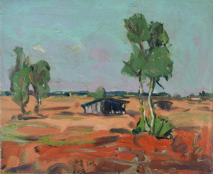 Werkverzeichnis Nr. 375, um 1968, Dachauer Moos, Öl auf Hartfaser, 30,5 x 36,9 cm