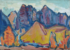 Werkverzeichnis Nr. 459, um 1969, Blick auf die Reiteralm, Öl auf Karton, 40,1 x 56,8 cm